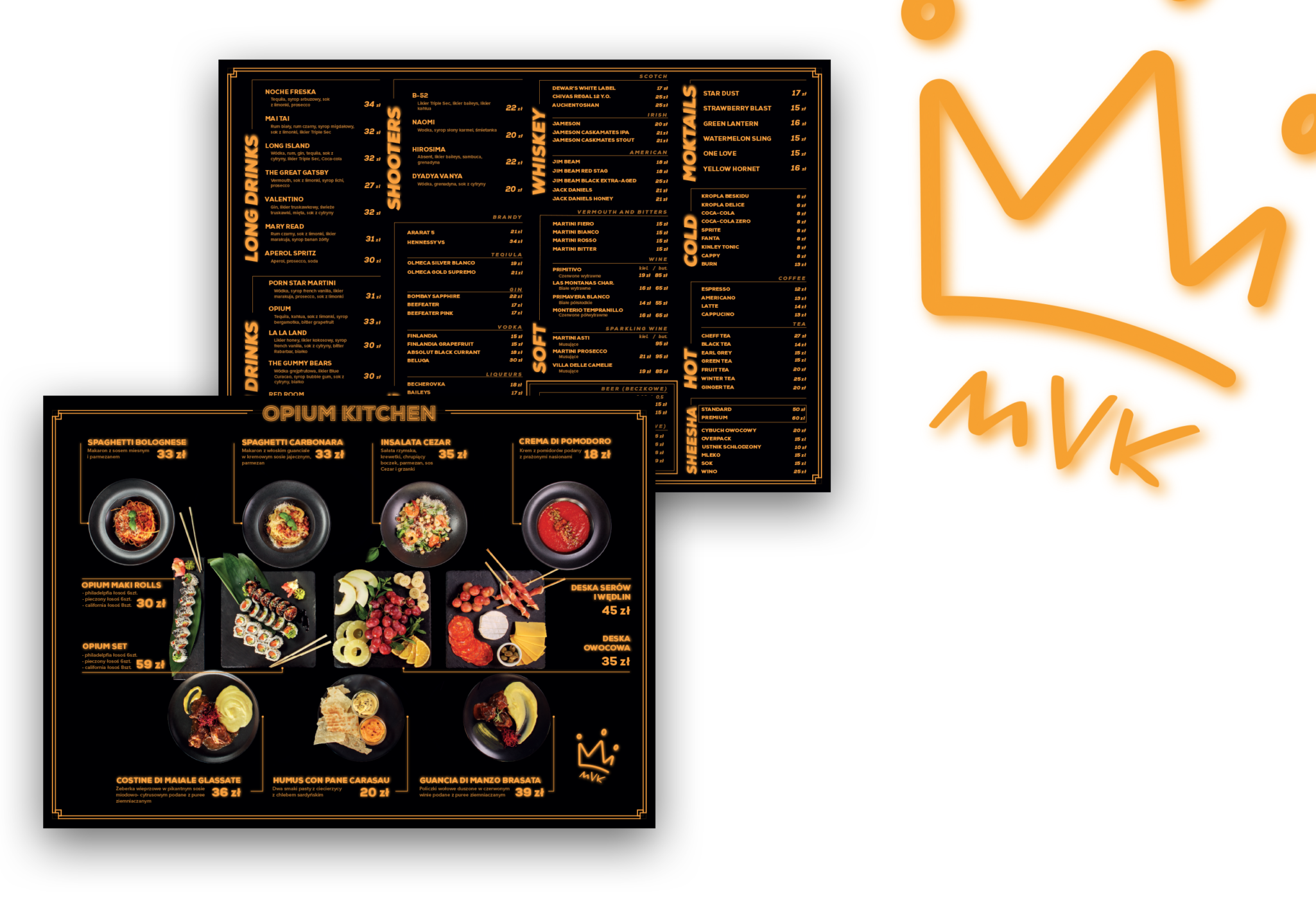 Karta menu opium bar