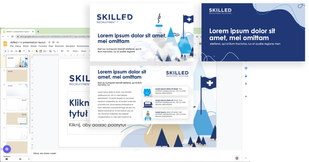 Google Slide szablon prezentacji Obrazek pokazujący funkcję edycji i formatowania tekstu w Google Slides.