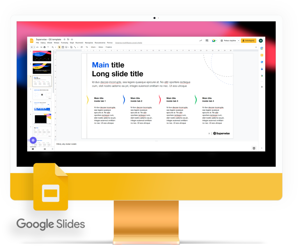 Google Slide prezentacja Zdjęcie przedstawiające integrację Google Slides z innymi narzędziami Google, takimi jak Gmail czy Google Drive.