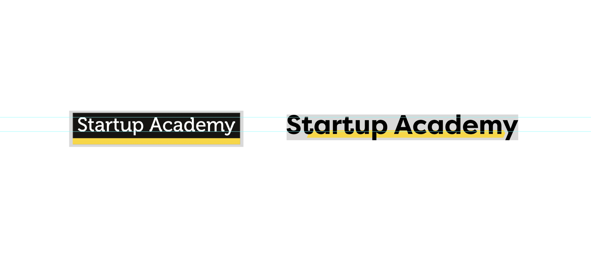 Stare logo Startup Academy: biały napis na czarnym tle z żółtą podkreśleniem pod słowem „Academy”.