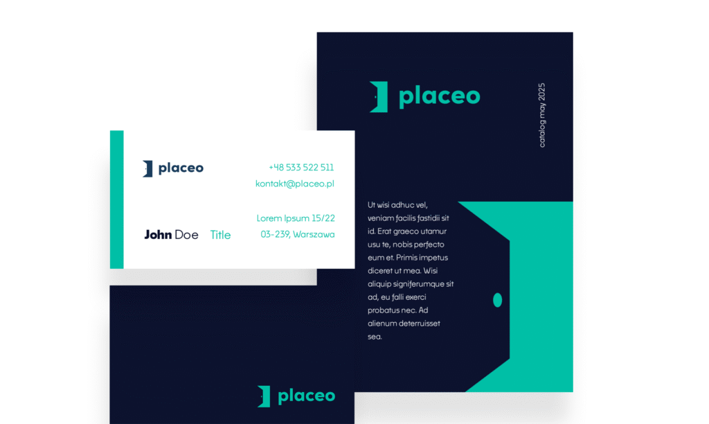 Galeria projektowania logo Placeo – logotypy w różnych wariantach, identyfikacja wizualna marki, mockupy wizytówek, materiałów firmowych i aplikacji.