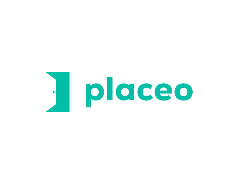 Projekt logo Placeo – czarny logotyp na białym tle, wersja do druku